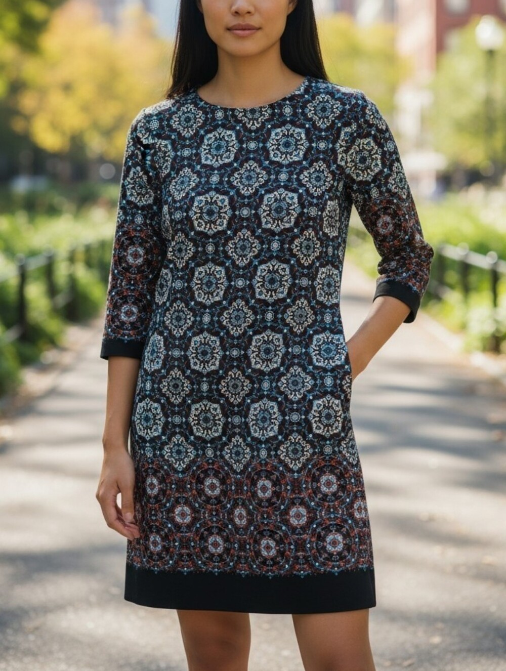 Atmosphere Medallion Print Pull On Shift Dress